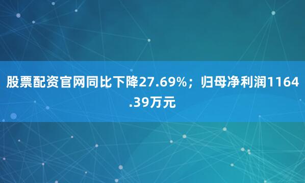 股票配资官网同比下降27.69%;归母净利润1164.39万元